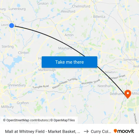 Mall at Whitney Field - Market Basket, Leominster to Curry College map
