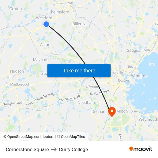 Cornerstone Square to Curry College map