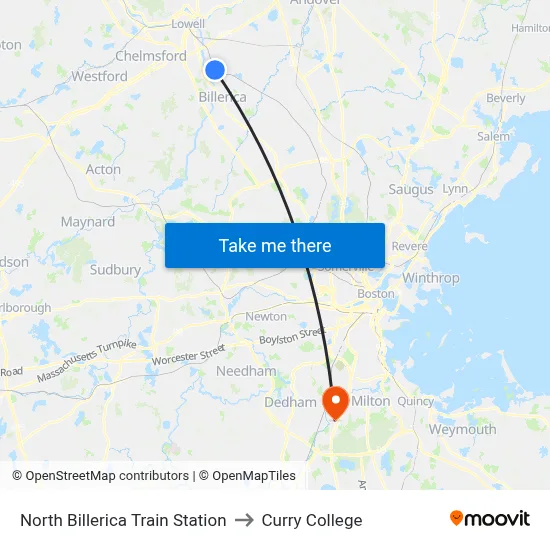 North Billerica Train Station to Curry College map
