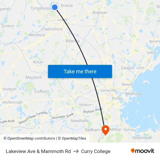 Lakeview Ave & Mammoth Rd to Curry College map