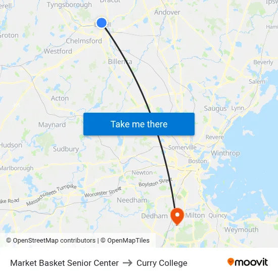 Market Basket Senior Center to Curry College map