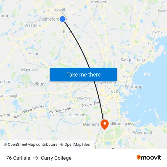 76 Carlisle to Curry College map