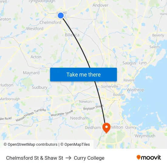 Chelmsford St & Shaw St to Curry College map
