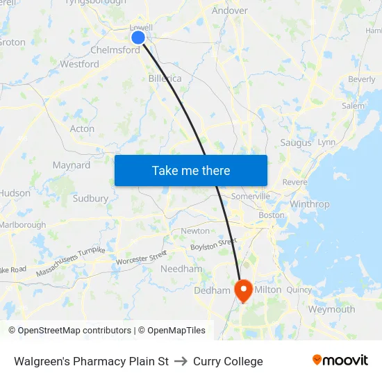 Walgreen's Pharmacy Plain St to Curry College map