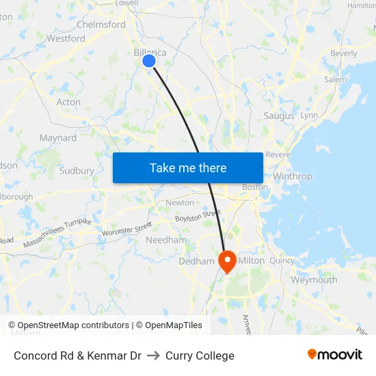 Concord Rd & Kenmar Dr to Curry College map