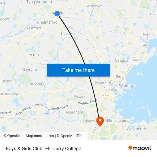 Boys & Girls Club to Curry College map
