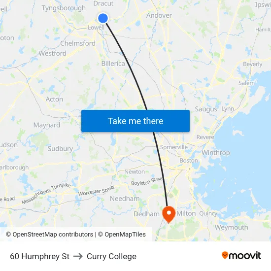 60 Humphrey St to Curry College map