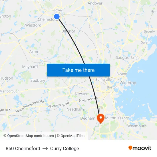 850 Chelmsford to Curry College map