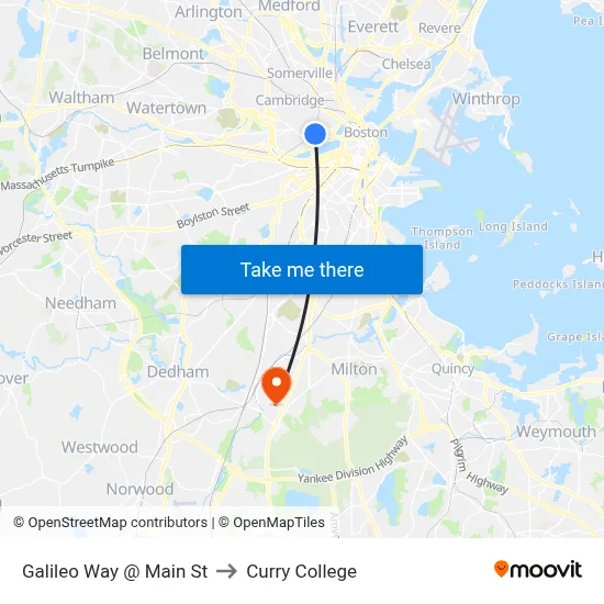 Galileo Way @ Main St to Curry College map