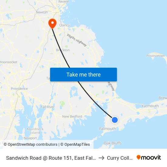 Sandwich Road @ Route 151, East Falmouth to Curry College map