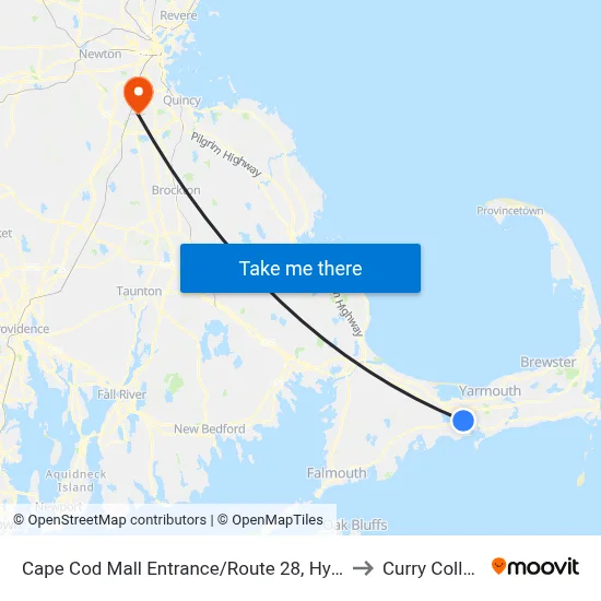 Cape Cod Mall Entrance/Route 28, Hyannis to Curry College map