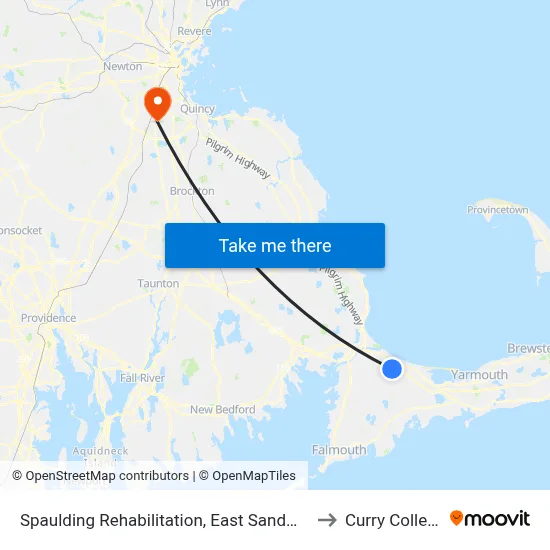 Spaulding Rehabilitation, East Sandwich to Curry College map