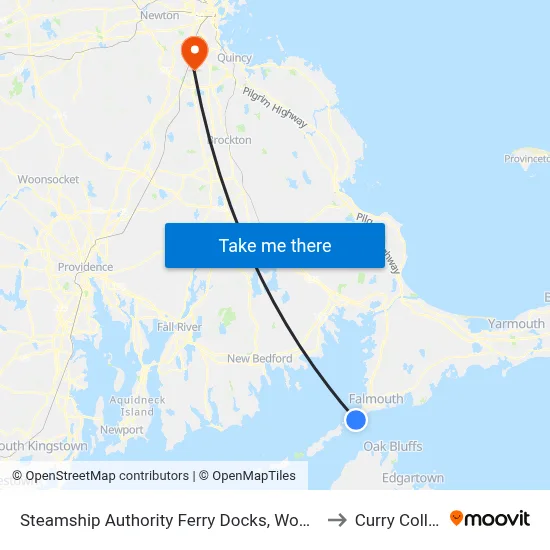 Steamship Authority Ferry Docks, Woods Hole to Curry College map