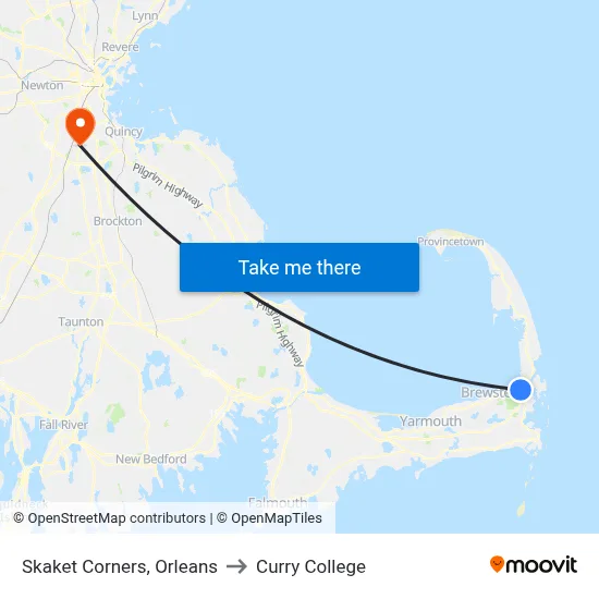Skaket Corners, Orleans to Curry College map