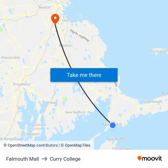 Falmouth Mall to Curry College map