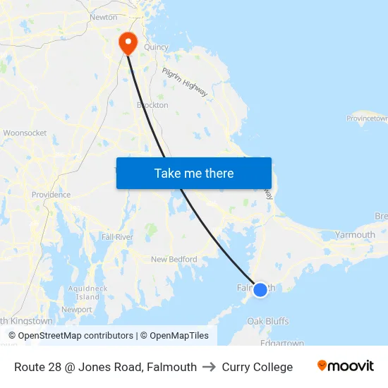 Route 28 @ Jones Road, Falmouth to Curry College map