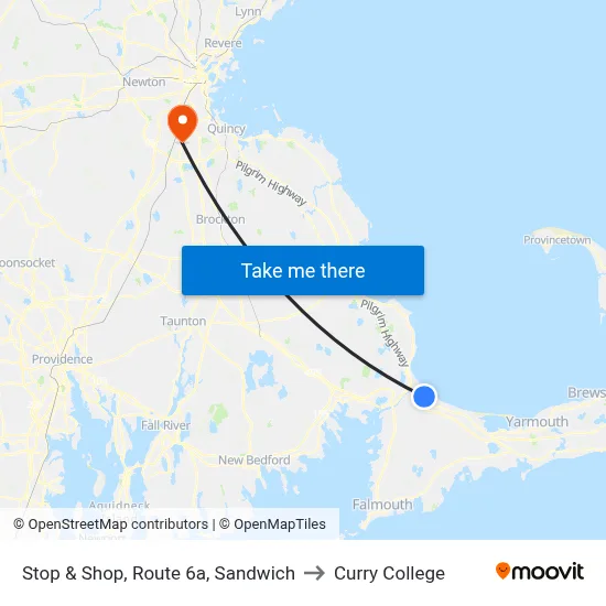 Stop & Shop, Route 6a, Sandwich to Curry College map