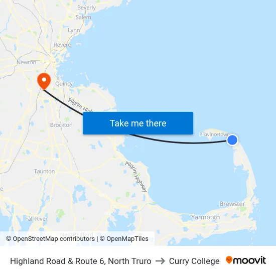 Highland Road & Route 6, North Truro to Curry College map