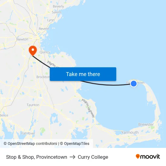 Stop & Shop, Provincetown to Curry College map