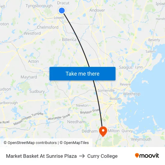 Market Basket At Sunrise Plaza to Curry College map