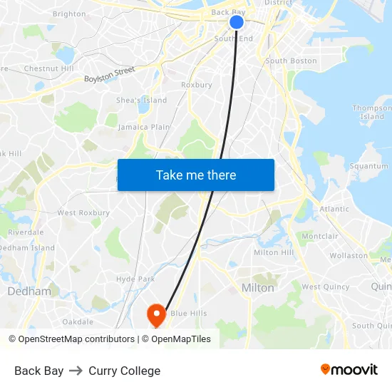 Back Bay to Curry College map