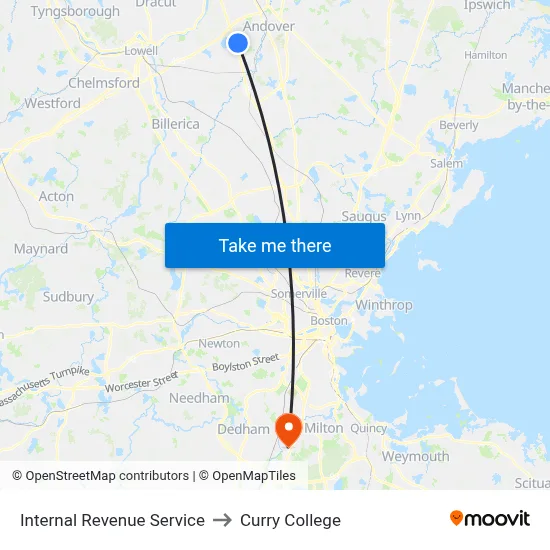 Internal Revenue Service to Curry College map