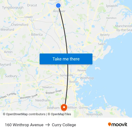 160 Winthrop Avenue to Curry College map