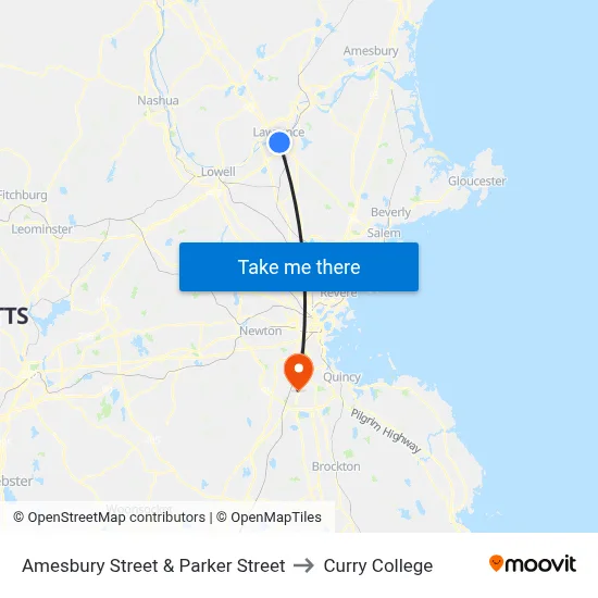 Amesbury Street & Parker Street to Curry College map