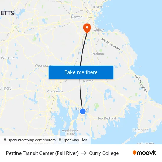 Pettine Transit Center (Fall River) to Curry College map