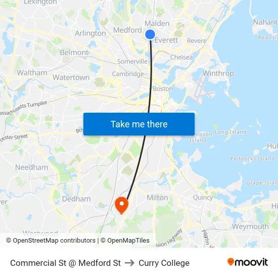 Commercial St @ Medford St to Curry College map