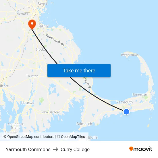 Yarmouth Commons to Curry College map