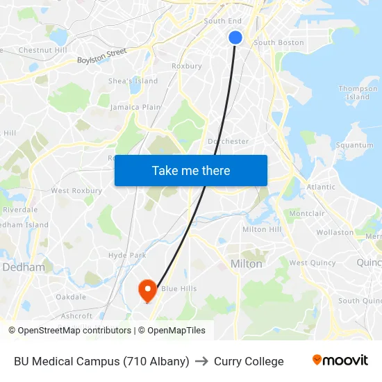 BU Medical Campus (710 Albany) to Curry College map