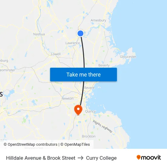 Hilldale Avenue & Brook Street to Curry College map