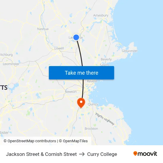 Jackson Street & Cornish Street to Curry College map