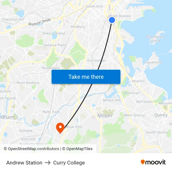 Andrew Station to Curry College map