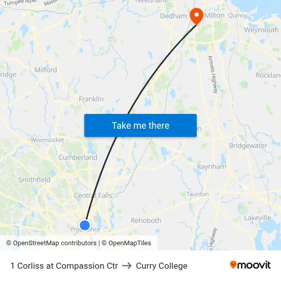 1 Corliss at Compassion Ctr to Curry College map