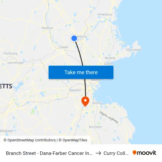 Branch Street - Dana-Farber Cancer Institute to Curry College map