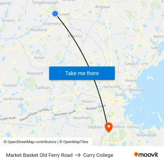 Market Basket Old Ferry Road to Curry College map
