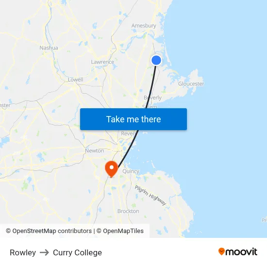 Rowley to Curry College map