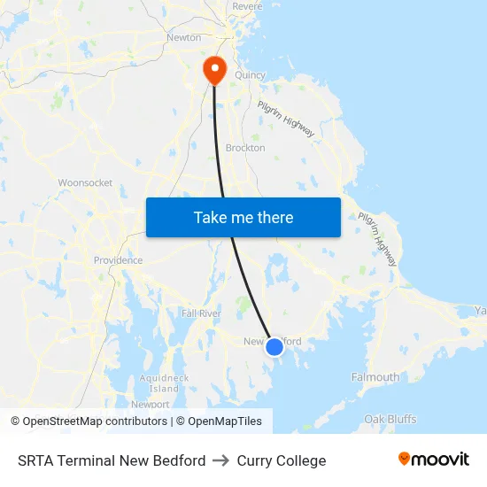 SRTA Terminal New Bedford to Curry College map