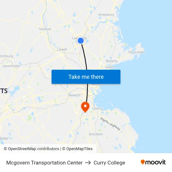 Mcgovern Transportation Center to Curry College map