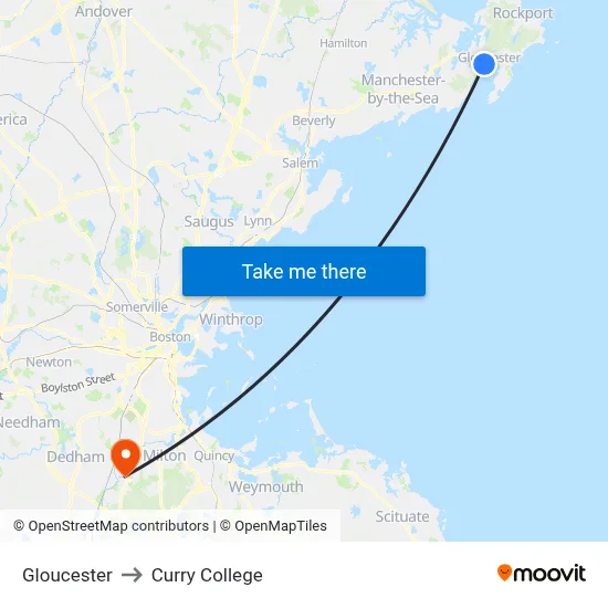 Gloucester to Curry College map