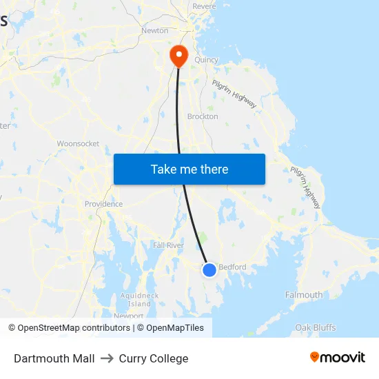 Dartmouth Mall to Curry College map