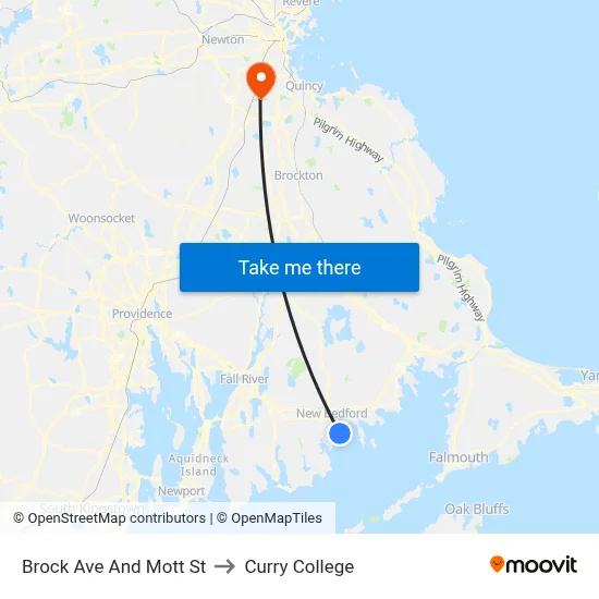 Brock Ave And Mott St to Curry College map
