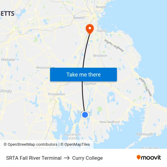 SRTA Fall River Terminal to Curry College map