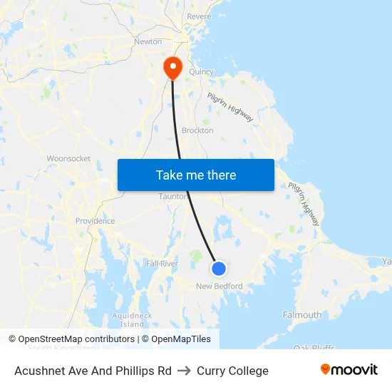 Acushnet Ave And Phillips Rd to Curry College map