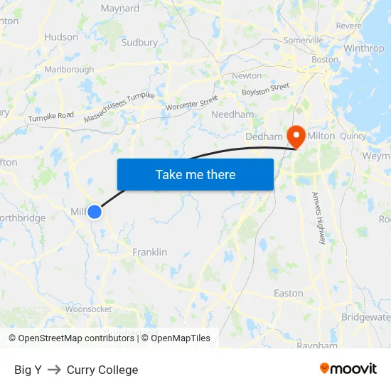 Big Y to Curry College map