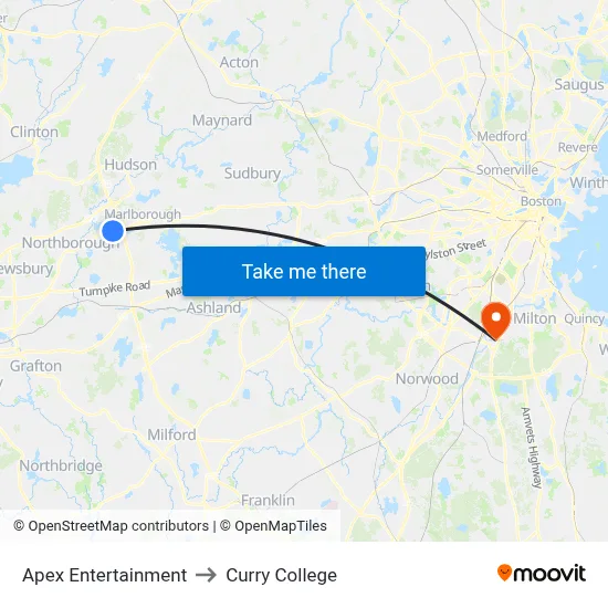 Apex Entertainment to Curry College map