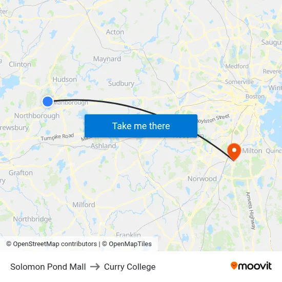 Solomon Pond Mall to Curry College map