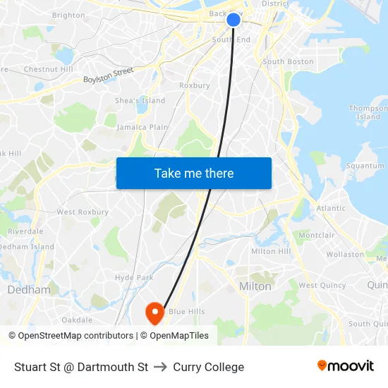 Stuart St @ Dartmouth St to Curry College map